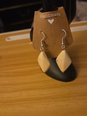Handmade Cream Bead Dangle Earrings